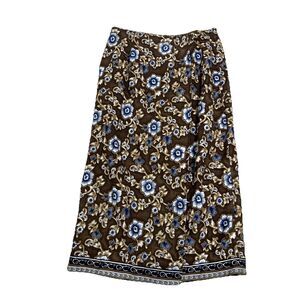 VTG Rhythm Brown Blue Floral Wrap Skirt Womens Western Boho Cottagecore Size L